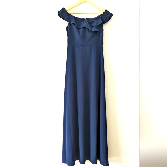 Adrianna Papell Off Shoulder Ruffled Sleeveless Zipper Back Solid Full-Length - Picture 1 of 11